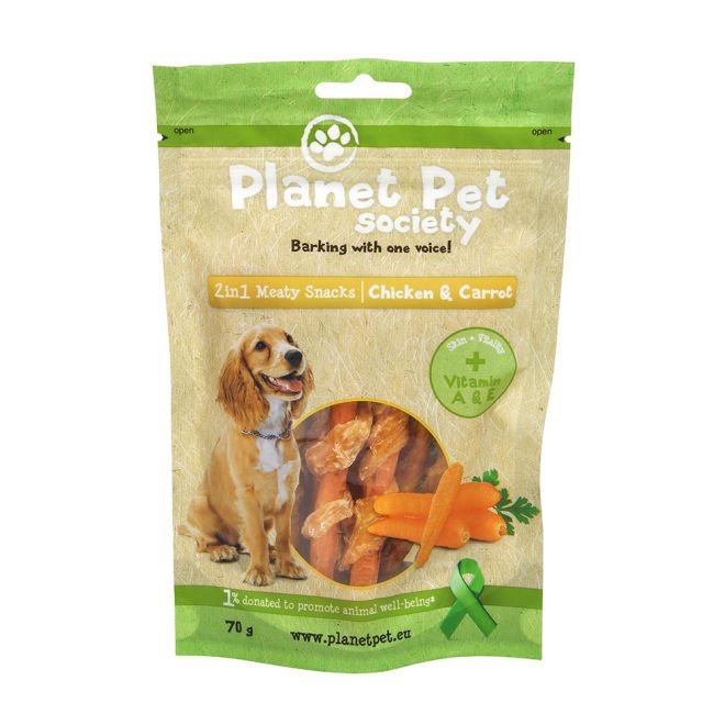 Planet Pet Society 2in1 Meaty Snacks Chicken & Carrot 70 g