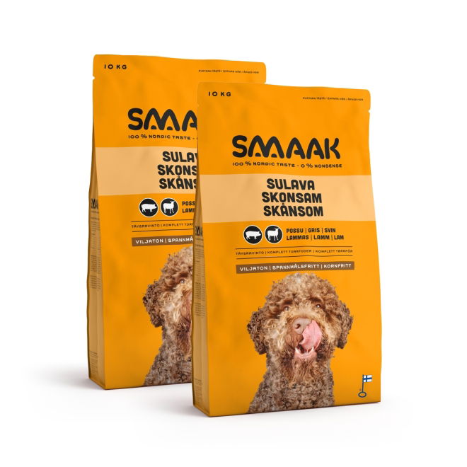 SMAAK Dog Adult Spannmålsfri Skonsam Gris & Lamm 2 x 10 kg