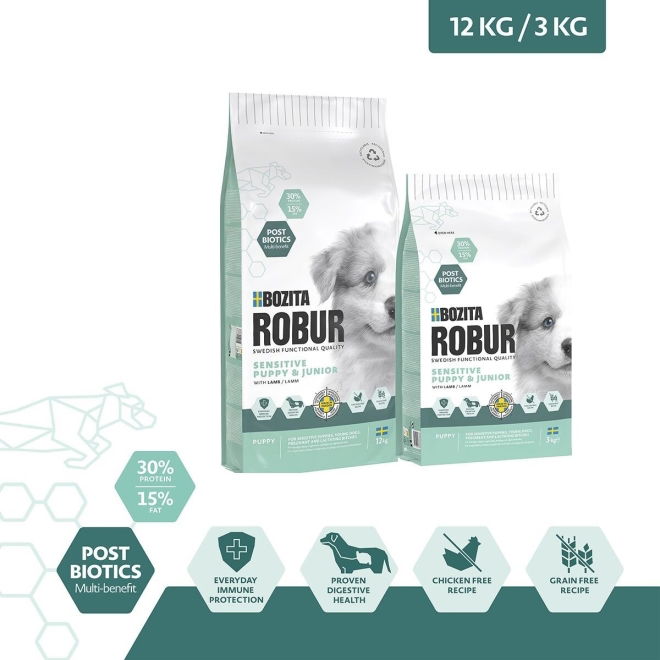 Bozita Robur Puppy & Junior Sensitive Lamm (12 kg)