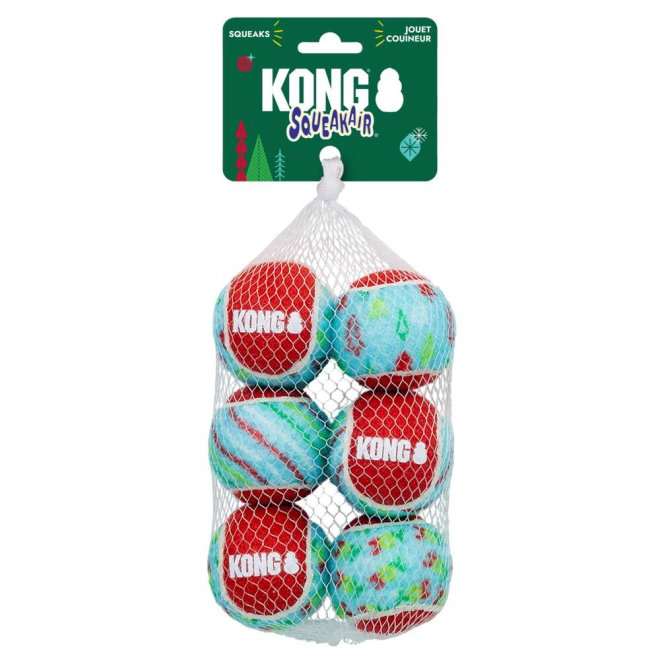 KONG Holiday26 SqueakAir Tennisbollar 6-pack M
