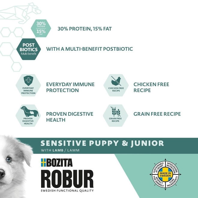 Bozita Robur Puppy & Junior Sensitive Lamm (12 kg)