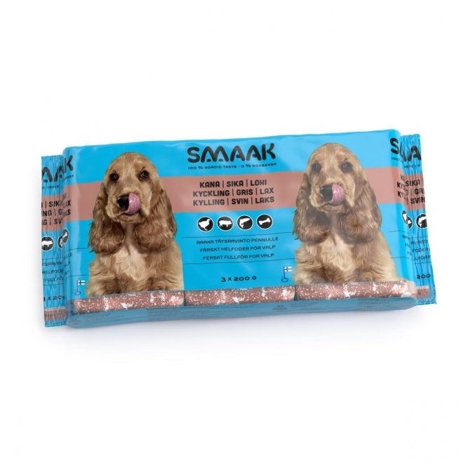SMAAK Raw Complete Puppy Kyckling, Gris & Lax (3 x 200 g)