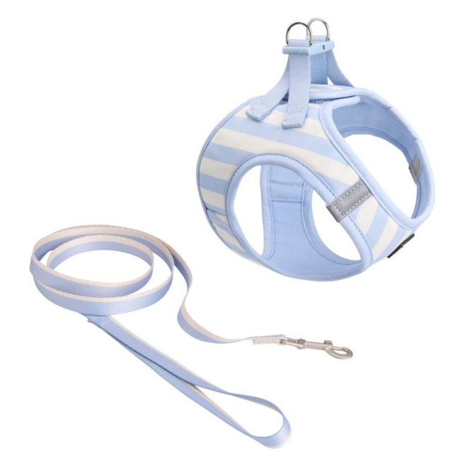Basic Kattsele med Koppel Randig Bl&aring;/Beige (M)