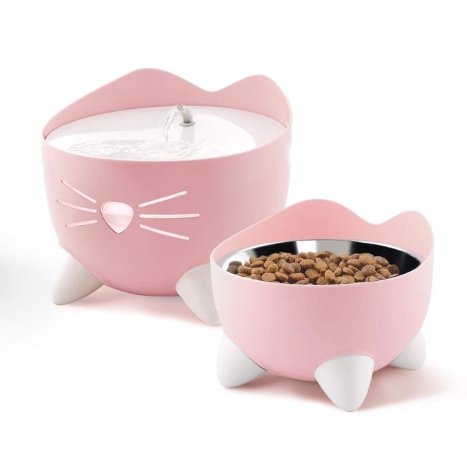 Catit Pixi Combo Kit Vattenfontän & Upphöjd Matskål Rosa