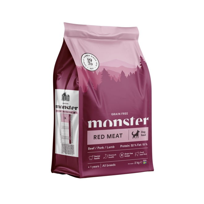 Monster Dog Adult Grain Free Red Meat Nöt, Gris & Lamm (2 kg)