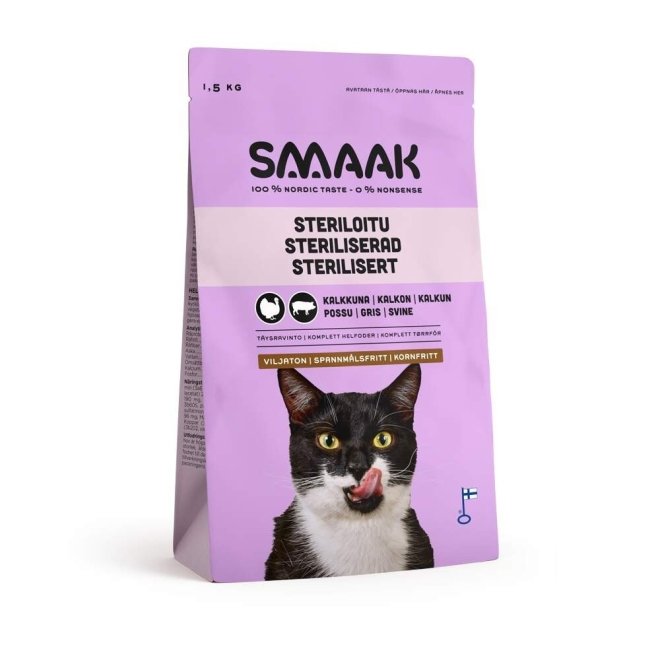 SMAAK Cat Adult Spannmålsfri Steriliserad Kalkon & Gris (1,5 kg)