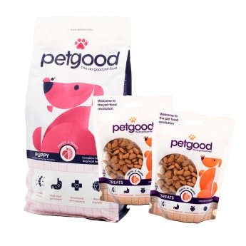 Petgood Starttipaketti: hyönteisruoka pennulle 2 kg+koiran herkut 2 kpl