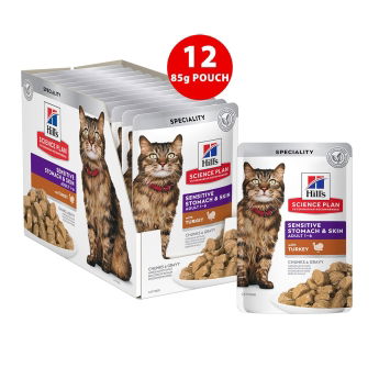 Hills Science Plan Cat Adult Sensitive Stomach & Skin Turkey 12x85g