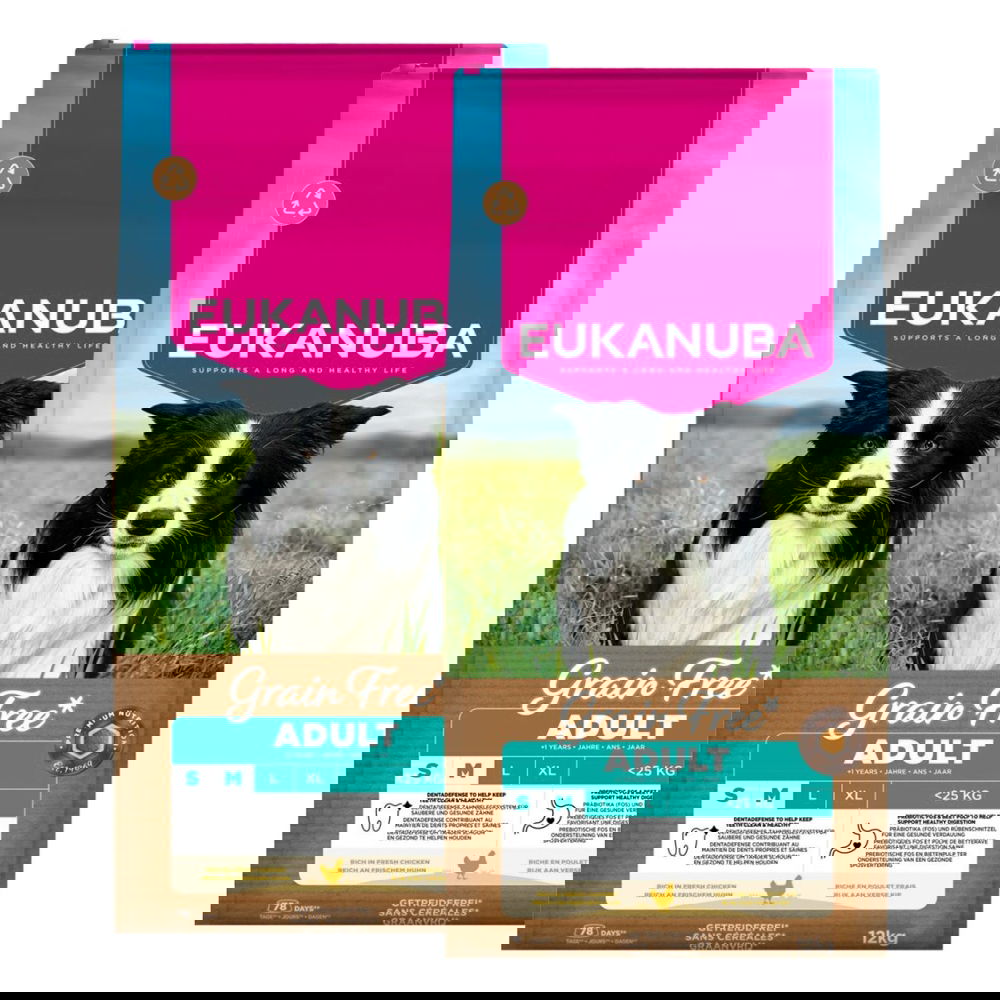 Eukanuba Grain Free Adult Small/medium Chicken 2 x 12kg Eukanuba Grain Free Adult Small/medium Chicken 2 x 12kg