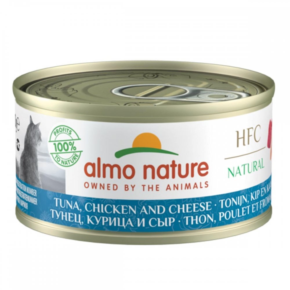 Almo Nature HFC -kissan märkäruoka, tonnikala, kana, juusto 70 g