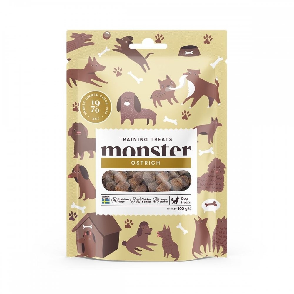 Monster Dog Training Treats kana & strutsi 100g Monster Dog Training Treats kana & strutsi 100g
