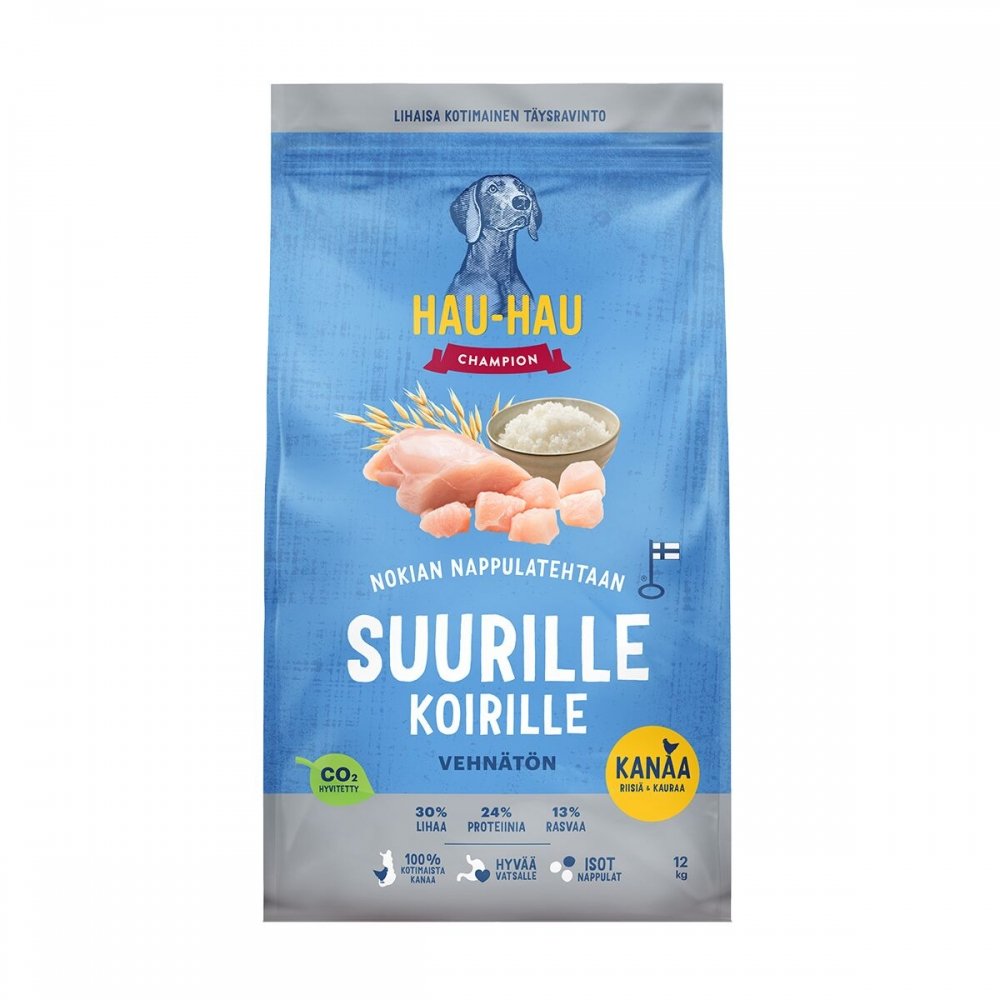 Hau-Hau Champion Kana, riisi ja kaura suurille koirille (12 kg)