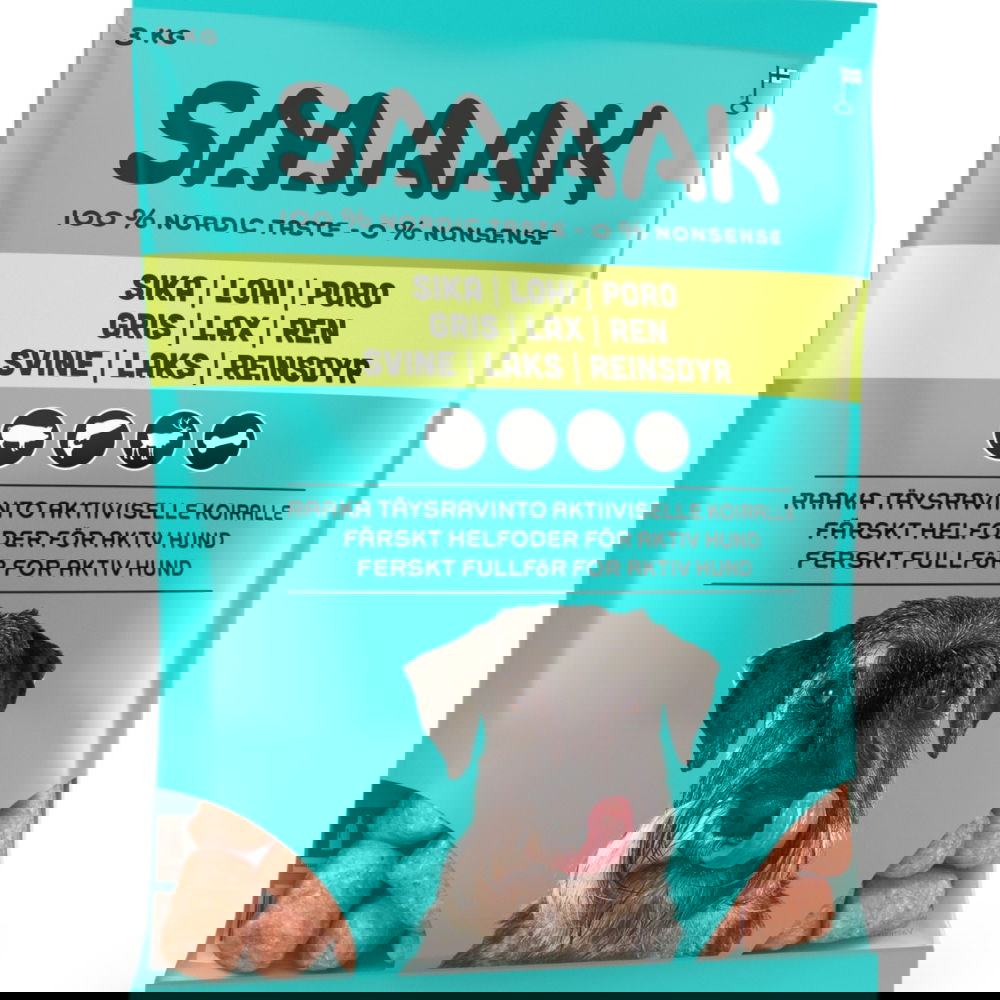 SMAAK raaka täysravinto aktiiviselle koiralle, possu, lohi, poro 3 kg SMAAK raaka täysravinto aktiiviselle koiralle, possu, lohi, poro 3 kg