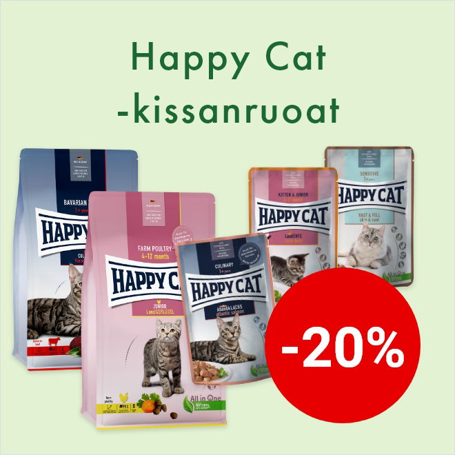 -20% Happy Cat -ruoat ja -herkut