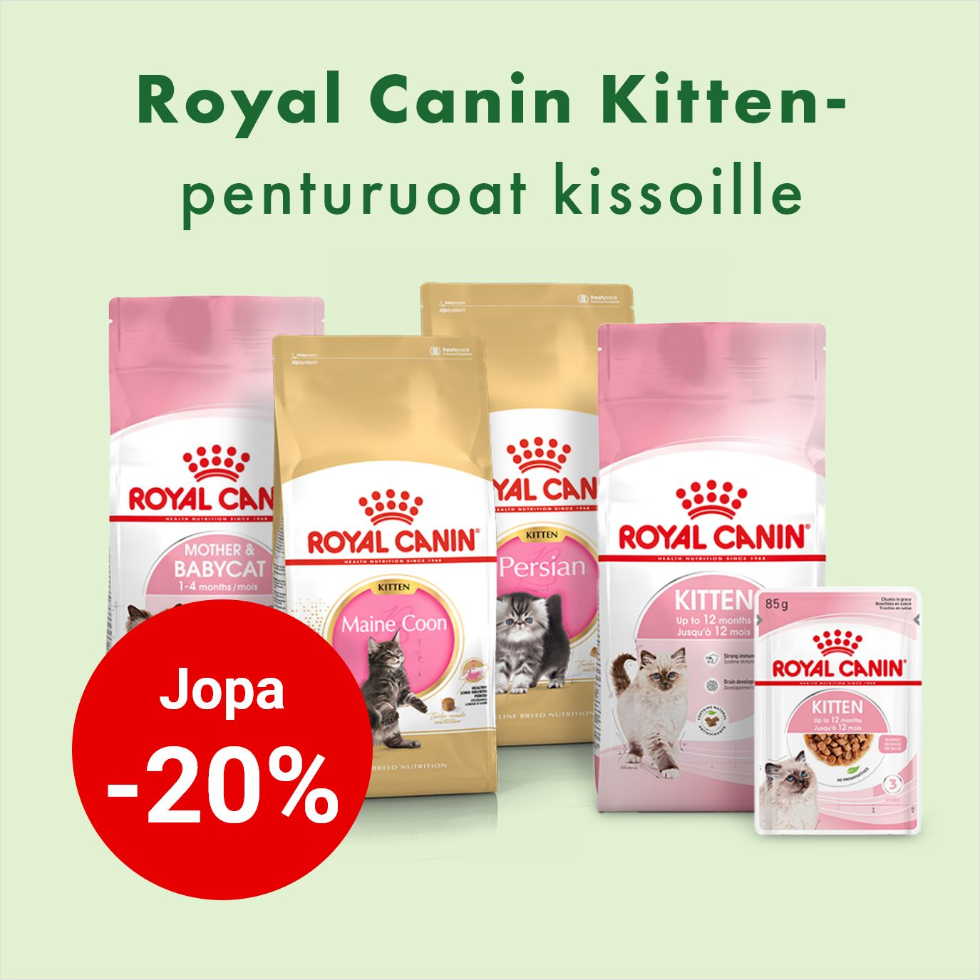 Jopa -20% Royal Canin -ruoat kissanpennulle 30.9. asti.