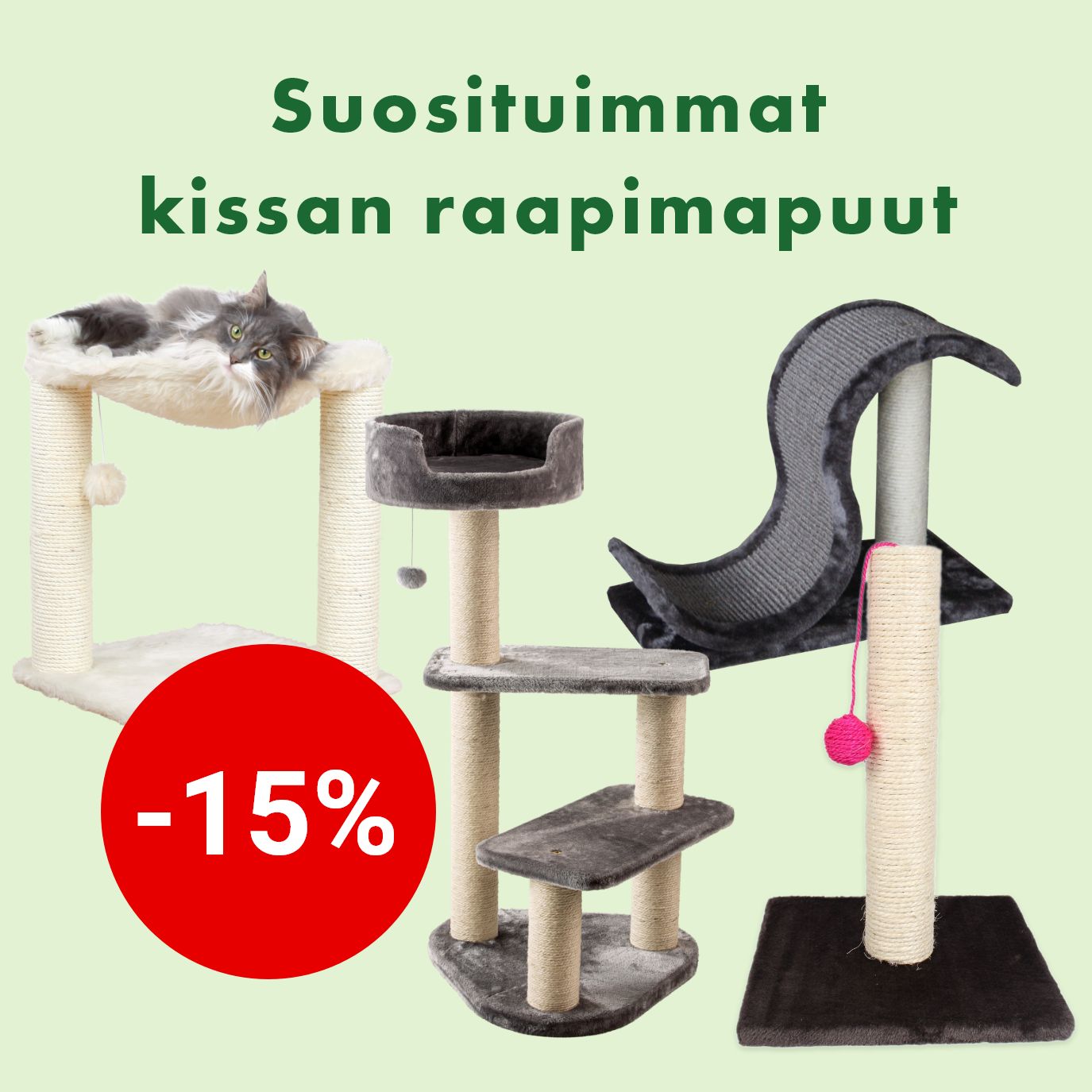 Er&auml; suosittuja kissan kiipeily- ja raapimapuita -15% 28.2. asti.