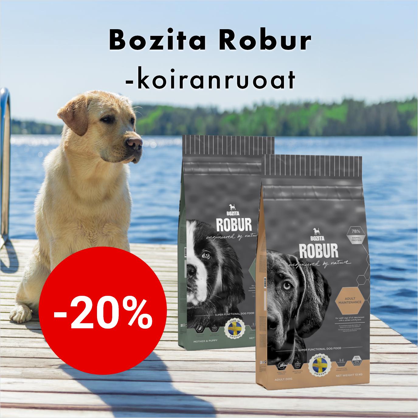 Bozita Robur koiranruoat -20 %. Tarjous voimassa 31.08.2025 asti