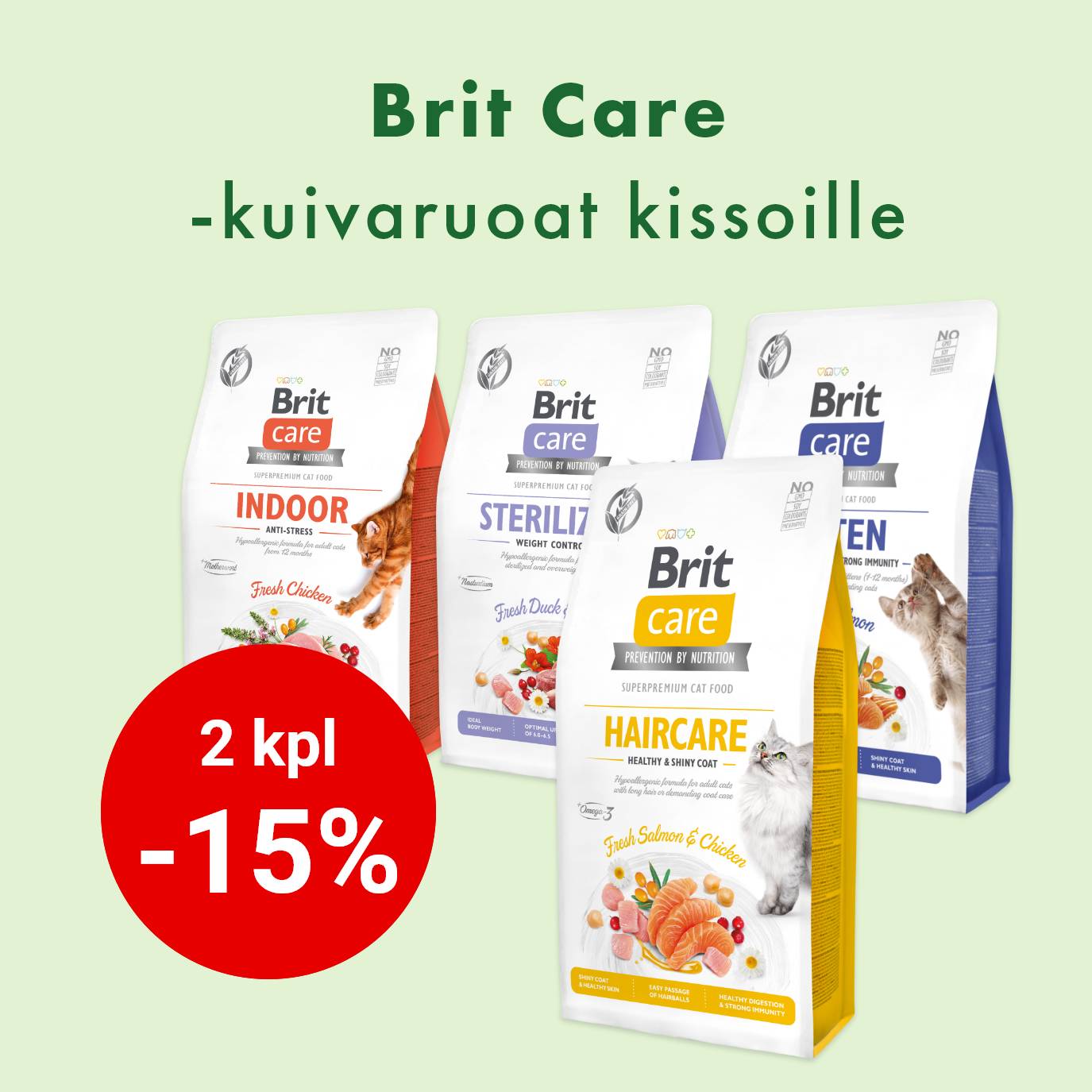 Brit Care kissan kuivaruoat 2kpl -15% 31.1. asti