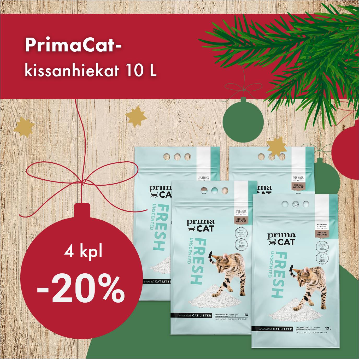 PrimaCat-kissanhiekat 4 x 10L = 20% 31.12. asti