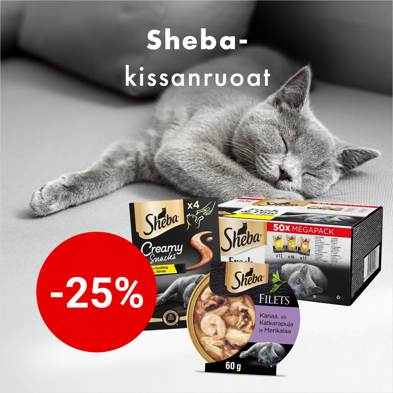 -25% Sheba-ruoat ja -herkut
