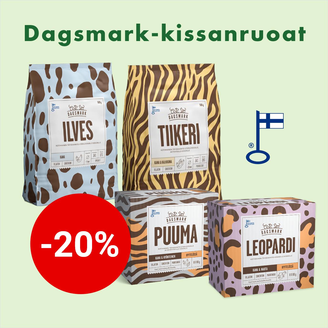 Dagsmark kissanruoat -20% 31.10.2025 asti.