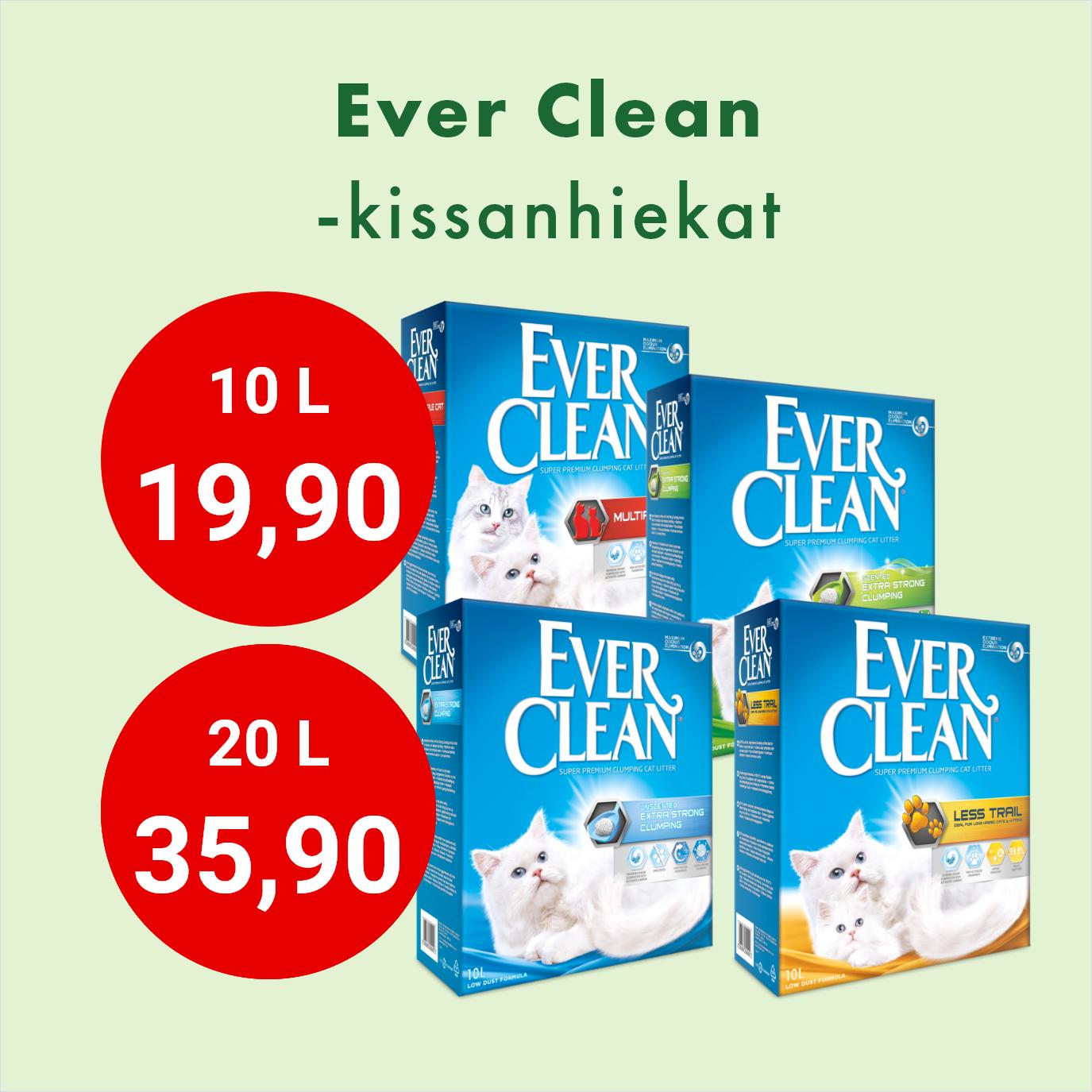 Erä Ever Clean -kissanhiekkoja 10L 19,90€ ja 20L 35,90€
