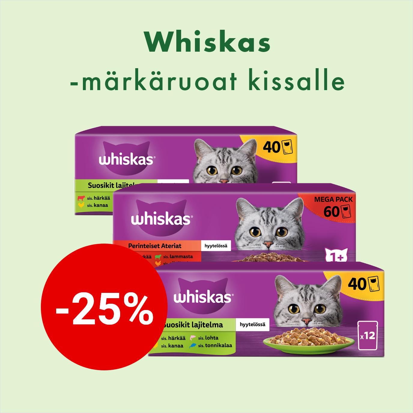 Whiskas-kissanruoat -25% 19.10.2025 asti