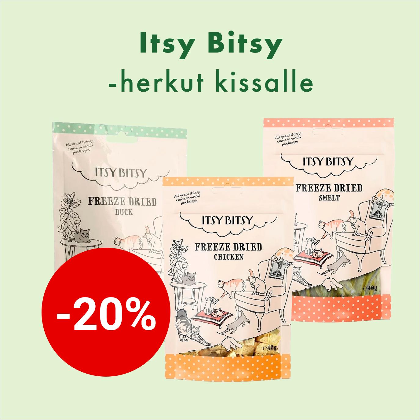 Itsy Bitsy -herkut kissalle -20% 30.9. asti.