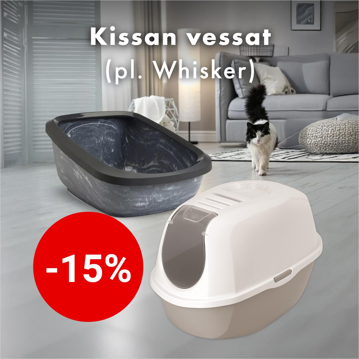 Kissan vessat (pl. Whisker) -15%. Tarjous voimassa 31.08.2025 asti.