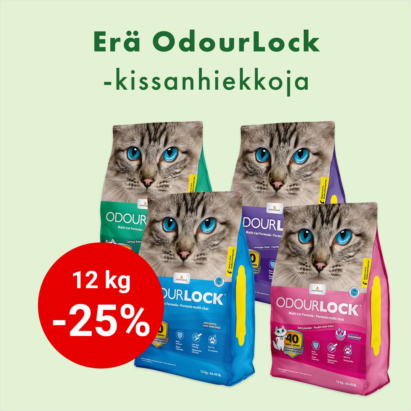 -25% OdourLock 12kg -kissanhiekat 31.10.2025 asti.