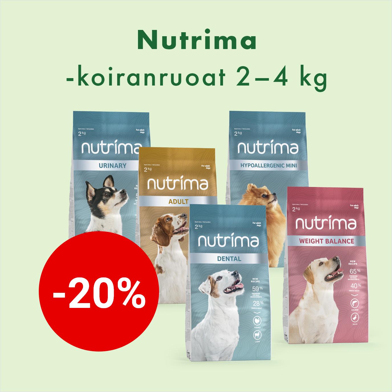 Nutrima-kuivaruoat koiralle 2-4 kg 20%. Kampanja voimassa 21.9. asti.