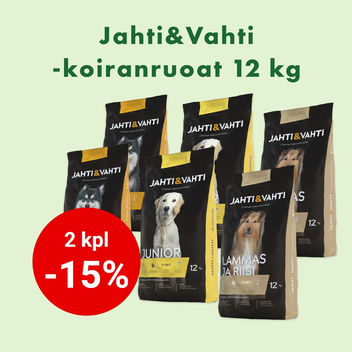 -15% Jahti&Vahti -koiranruoat 2x12 kg