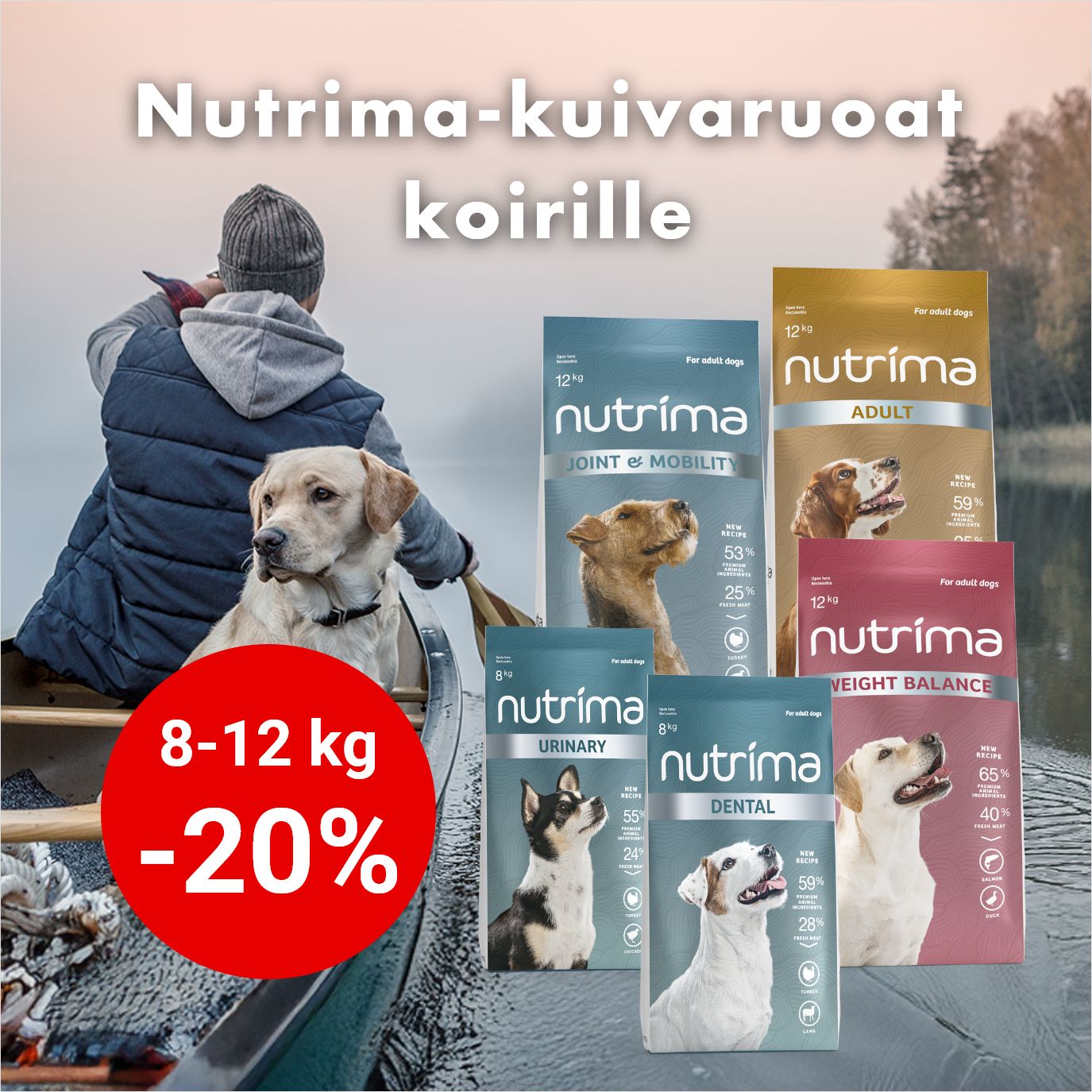 -20% Nutrima-koiran kuivaruoat 8-12 kg