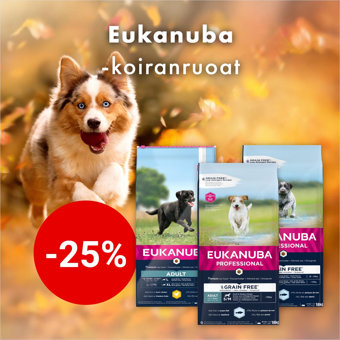 Eukanuba koiranruoat -25% 30.9. asti