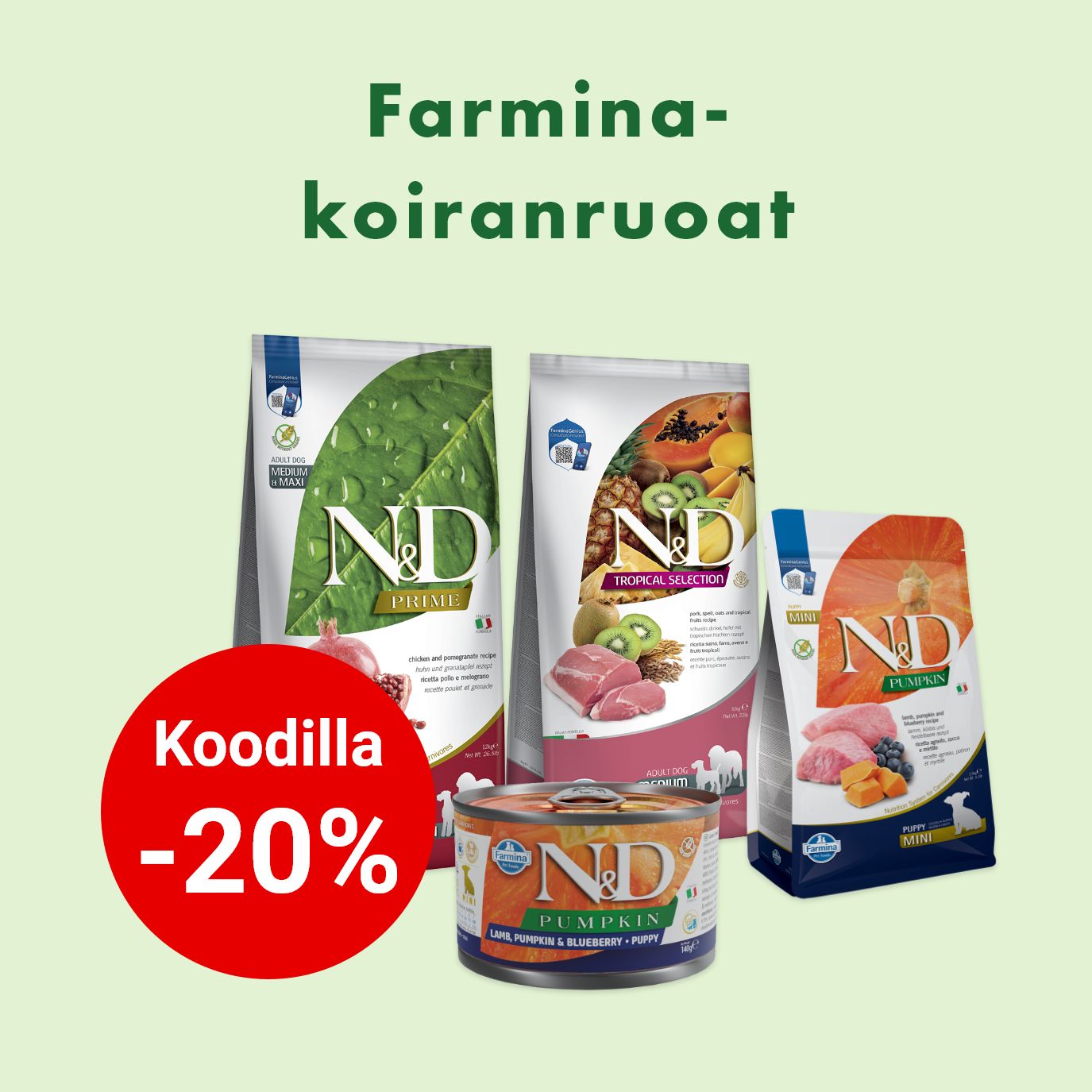 Farmina-ruoat koodilla -20% FARMINA20