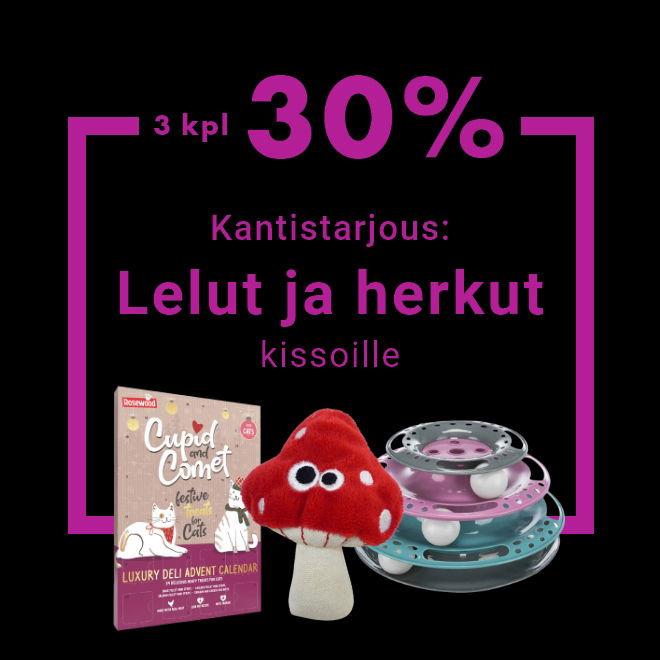 Kantistarjous: Kaikki kissan herkut ja lelut 3 kpl -30%