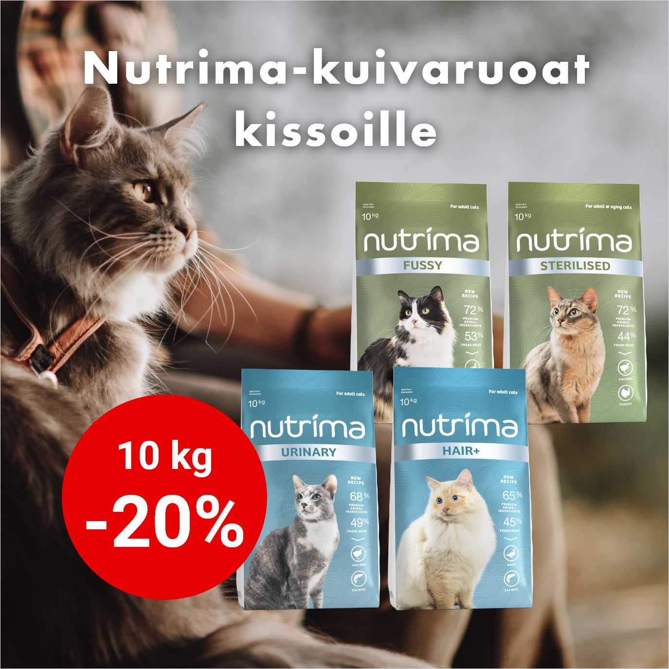 -20% Nutrima-kissan kuivaruoat 10 kg