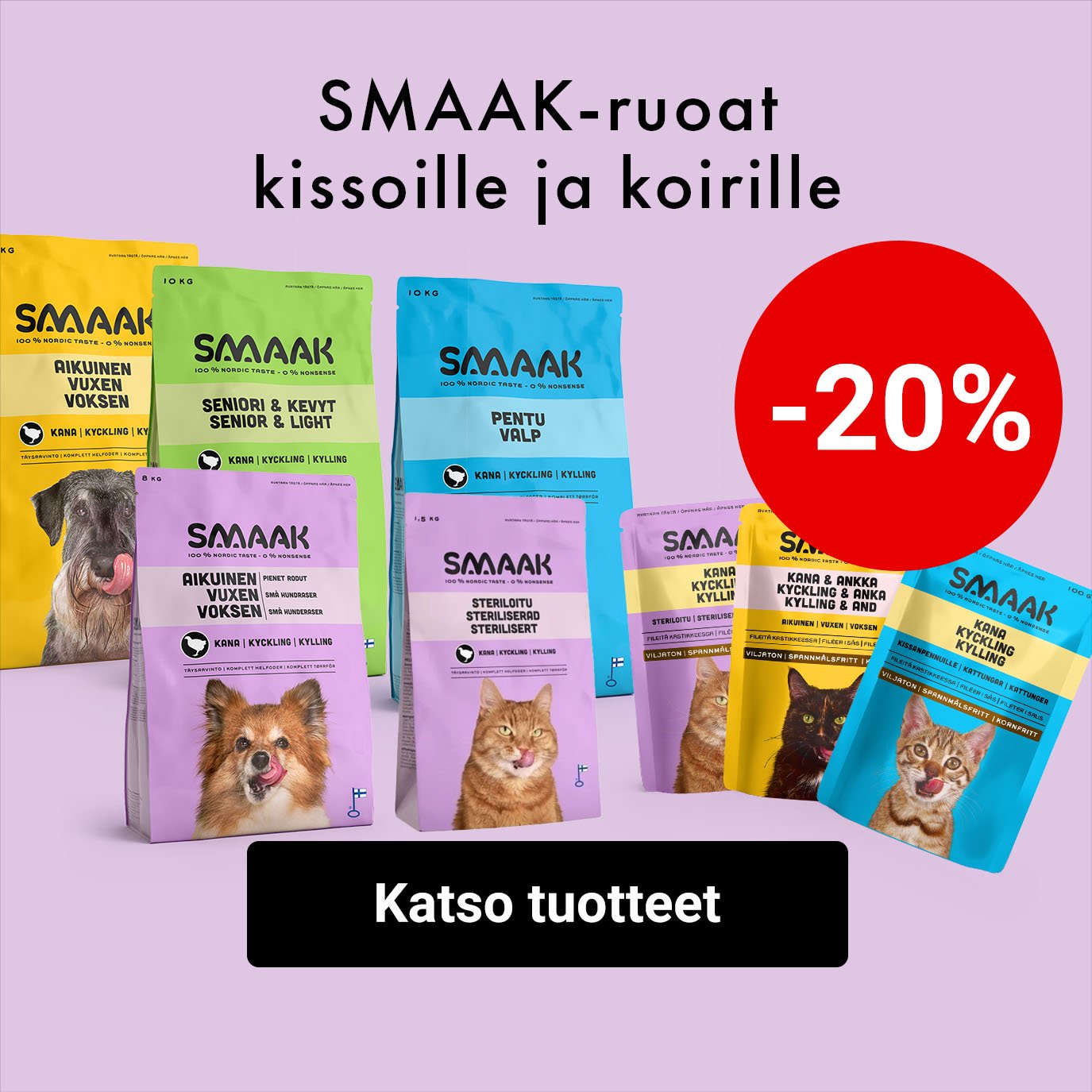 Smaak-ruoat koirille ja kissoille -20%