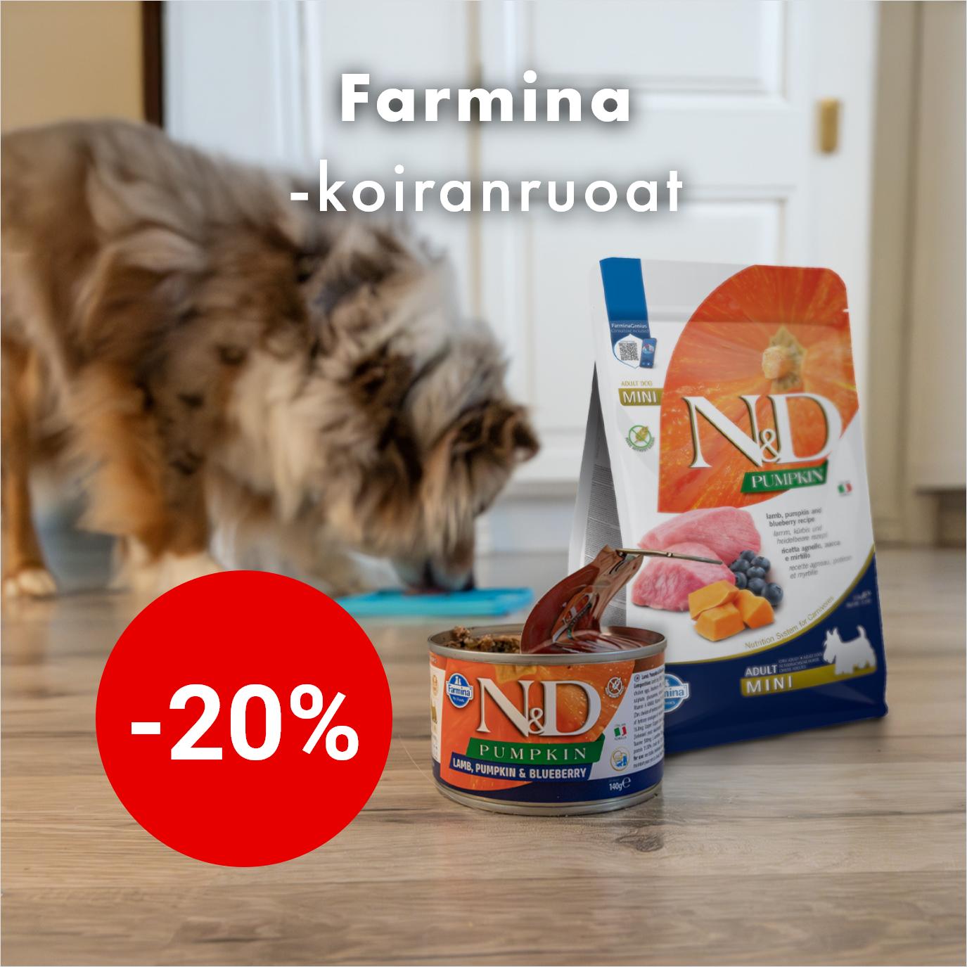 Farmina-koiranruoat -20%. Kampanja voimassa 30.9.2025 asti.