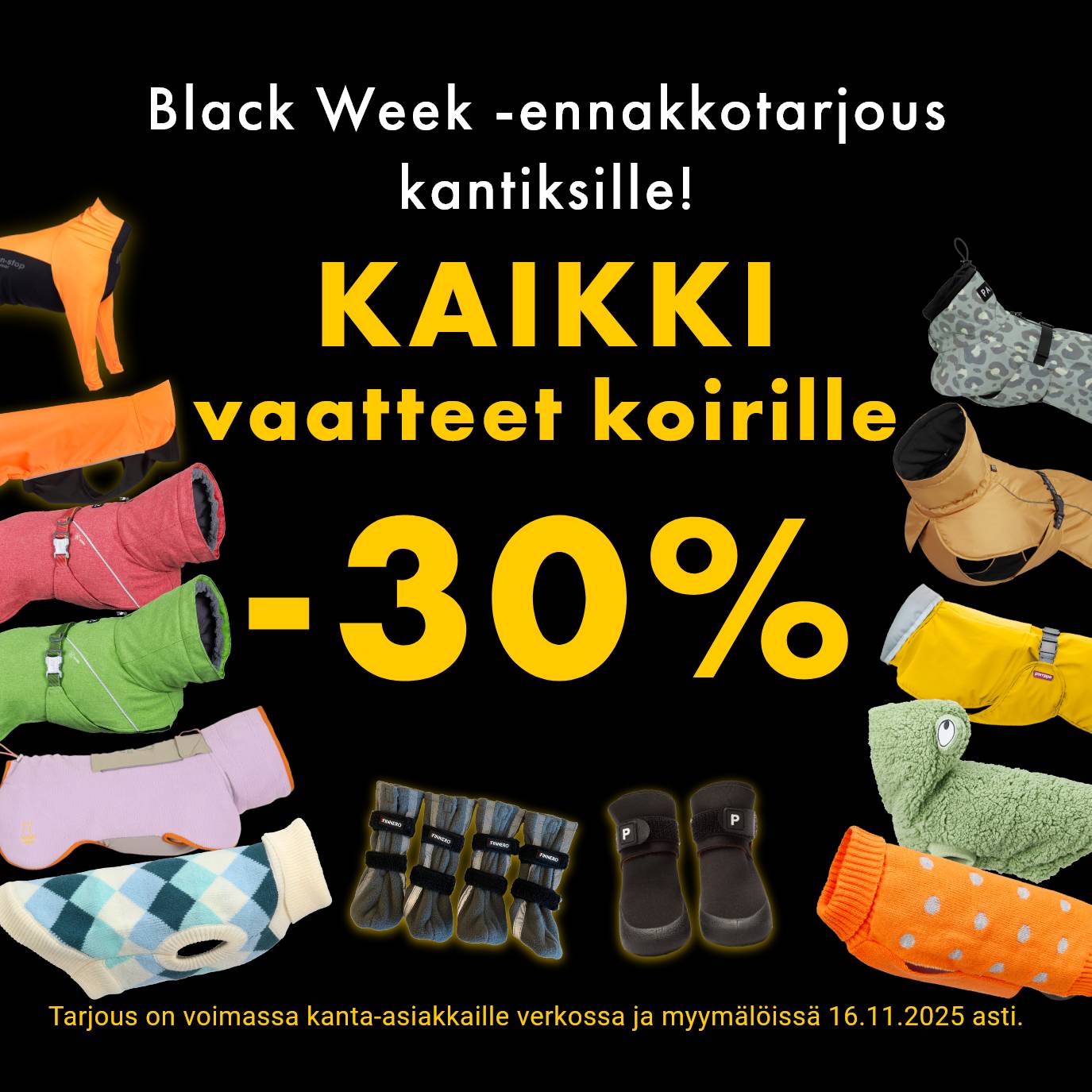 Pre Black week kantistarjous: Kaikki vaatteet -30% 16.11. asti