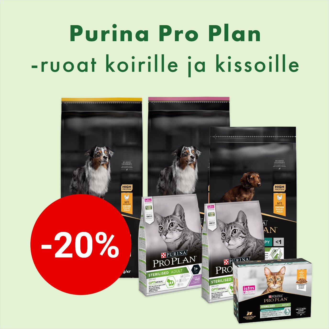 Purina Pro plan ruoat koirille ja kissoille -20%