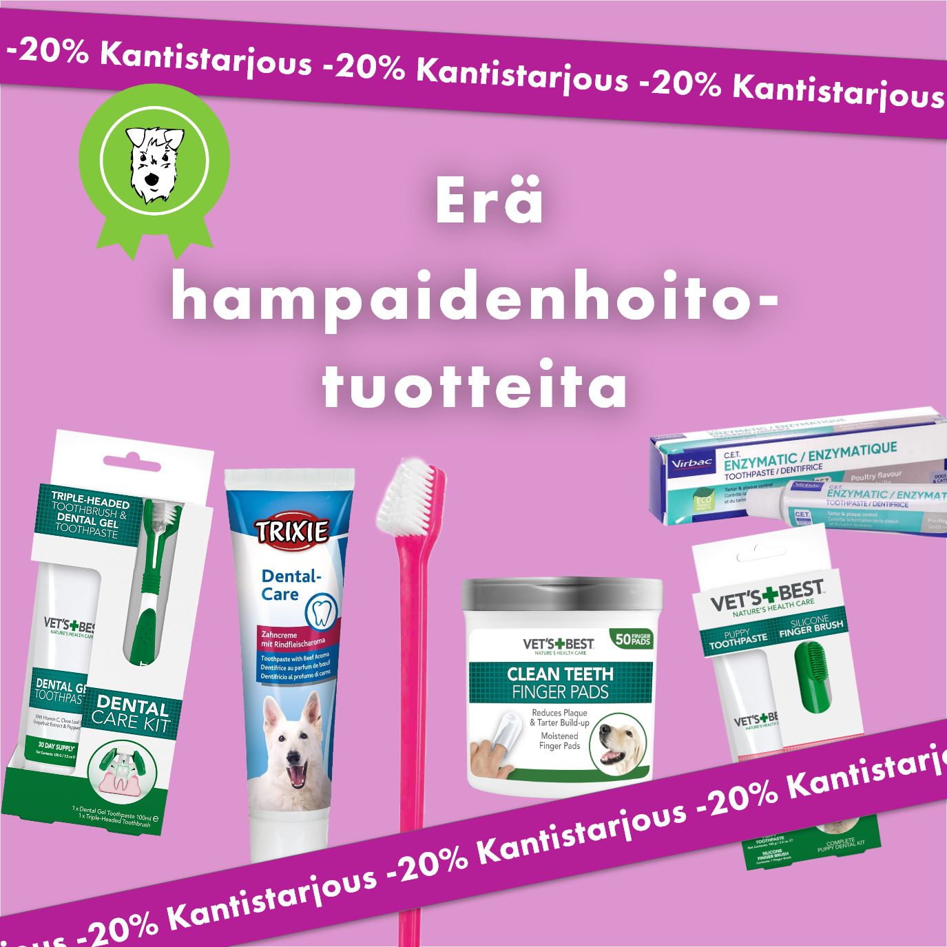 Kantistarjous: 20% hammasharjat ja -tahnat