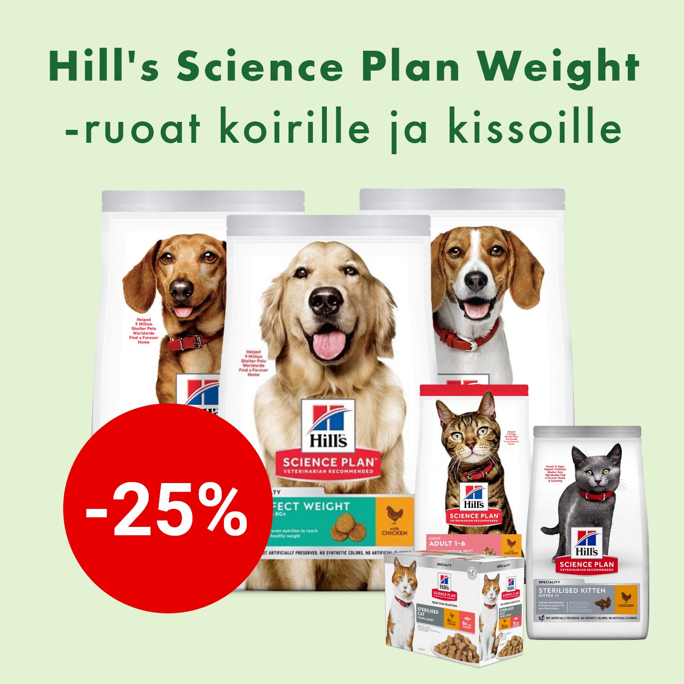 Hills Sciene Plan kissan- ja koiranruoat ruoat painonhallintaan -25% 30.1. asti