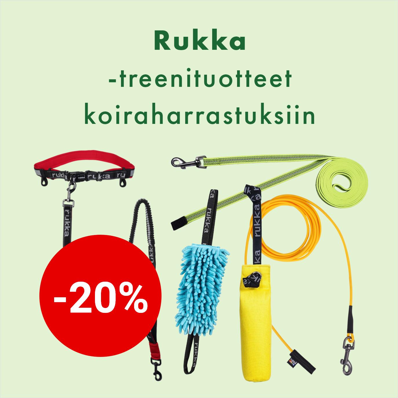 Rukka-treenituotteet koiraharrastuksiin -20%. Kampanja voimassa 30.9. asti.