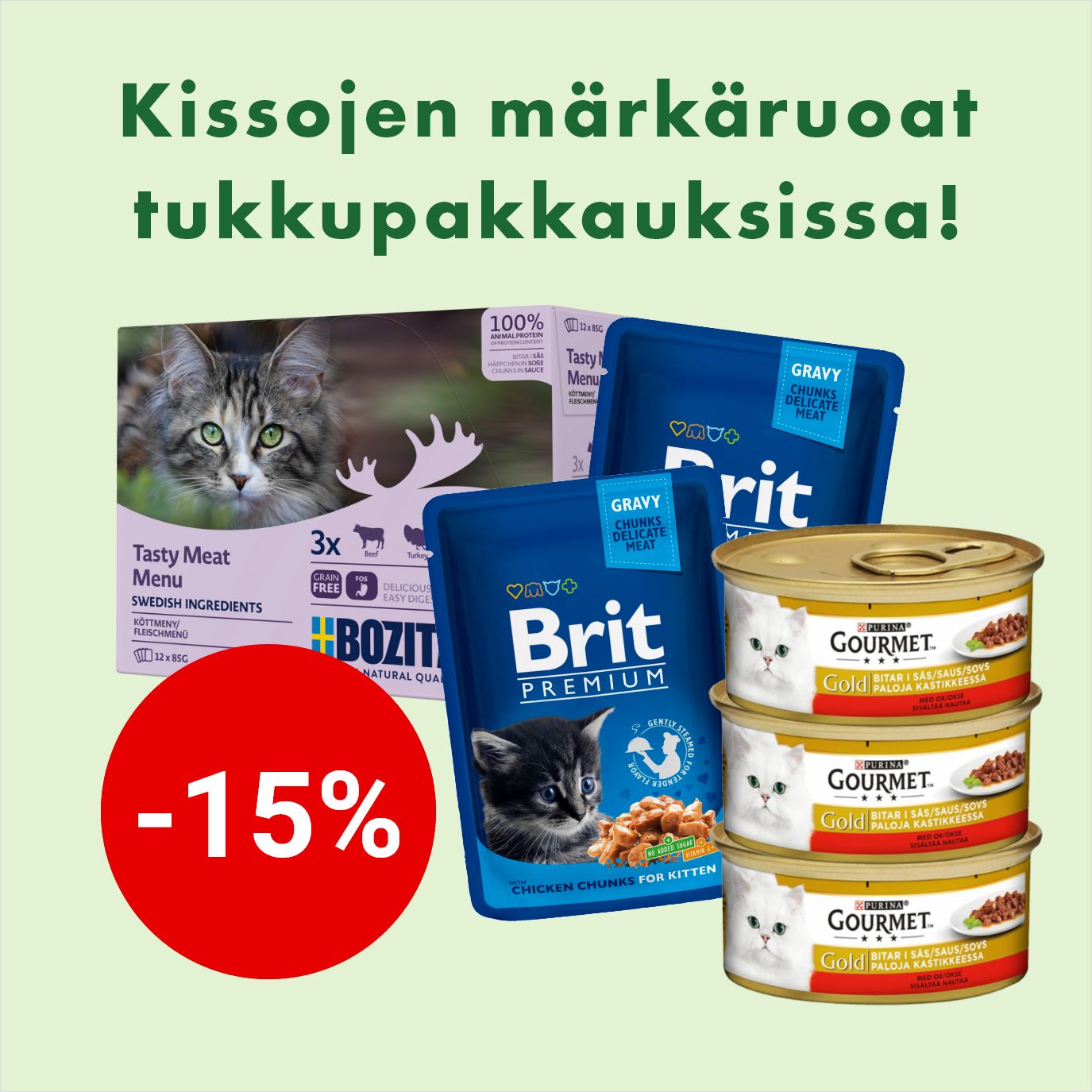 Kissojen m&auml;rk&auml;ruoat tukkupakkauksissa -15%