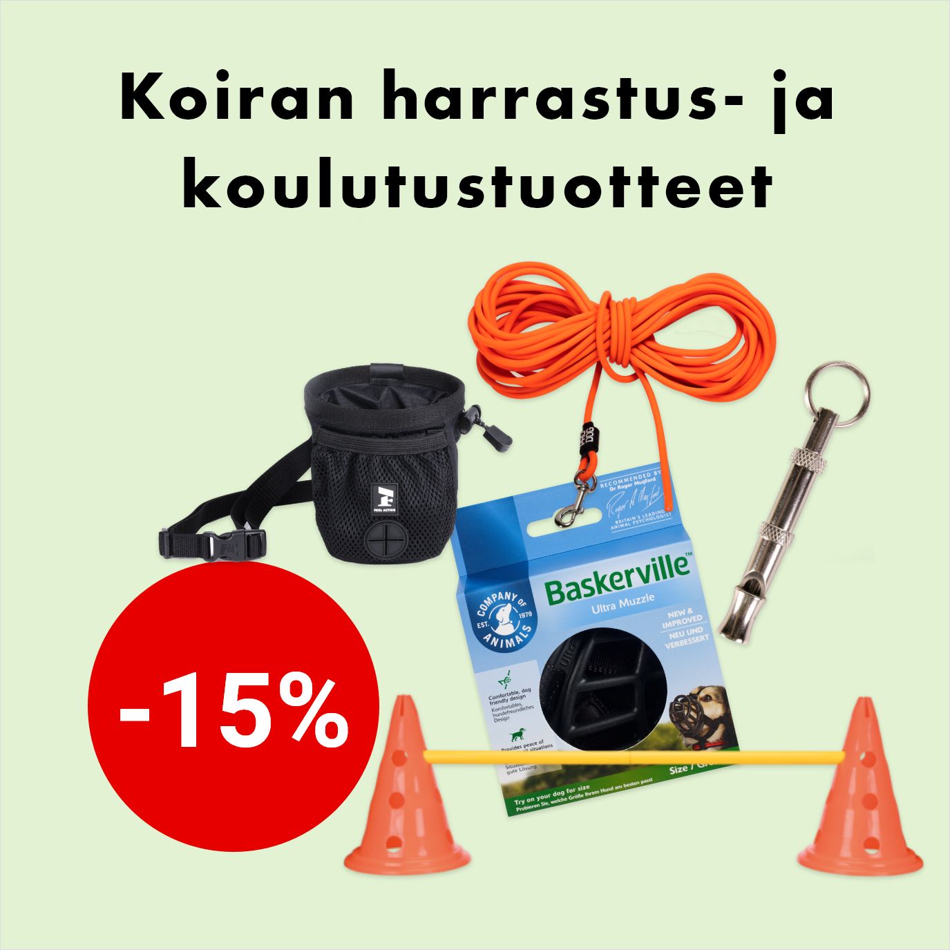 -15% Koiran harrastus- ja koulutustuotteet (pl. Tractive)