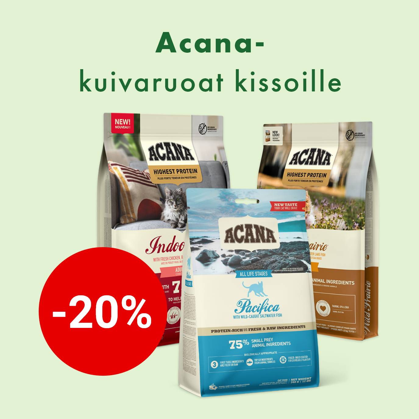 Acana-kuivaruoat kissalle -20% 31.1. asti