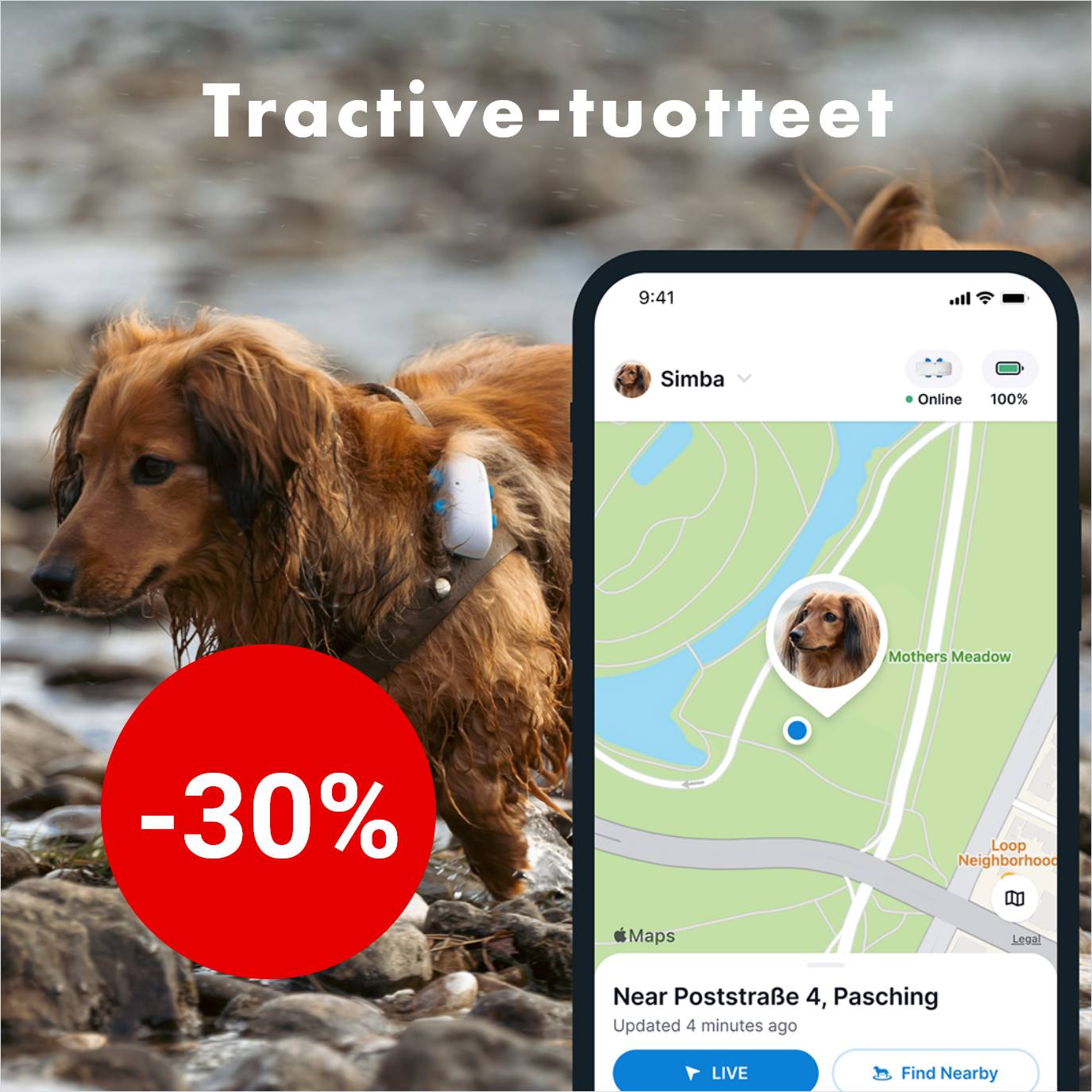 Tractive GPS-paikantimet kissoille ja koirille -30% 14.10.2025 asti