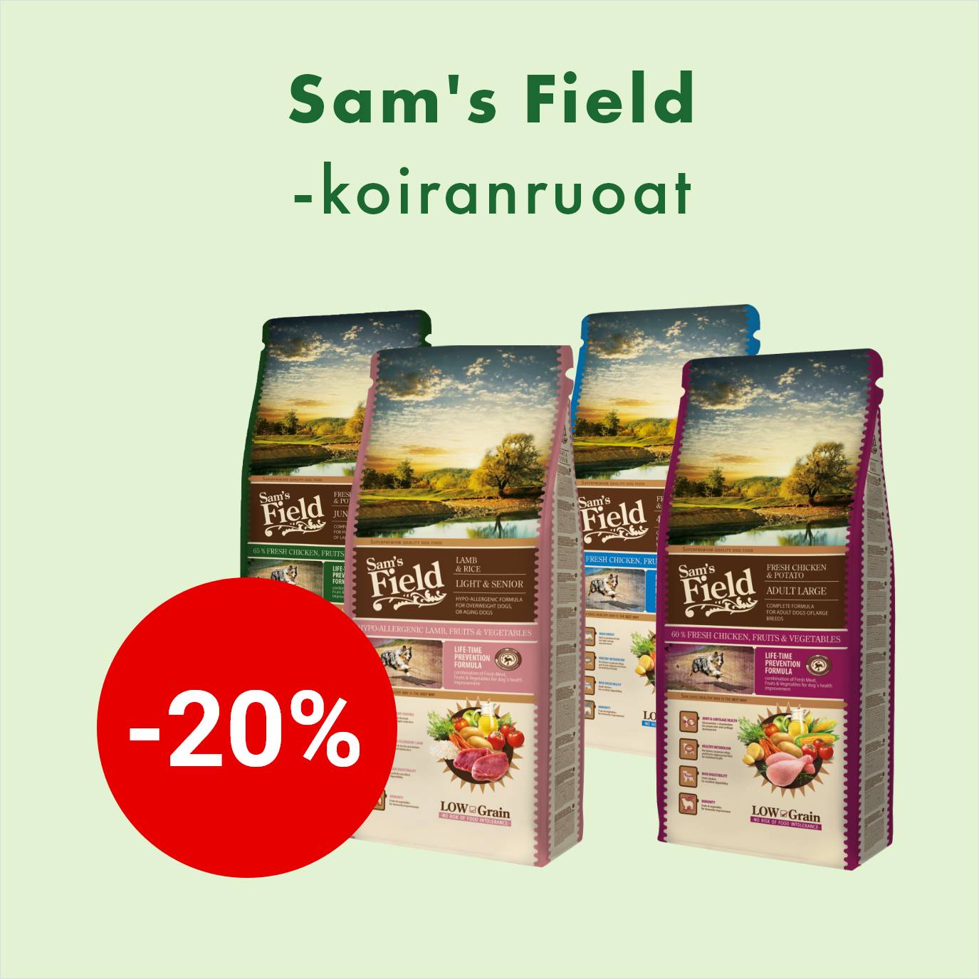 Sams Field -koiranruoat -20% 26.10.2025 asti.