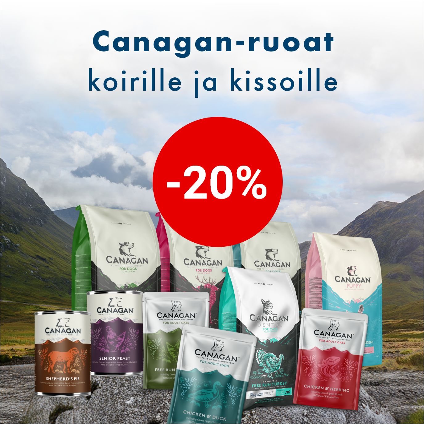 Canagan kissan ja koiranruoat -20% 22.2. asti